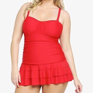 Torrid red skirted bathing suit.